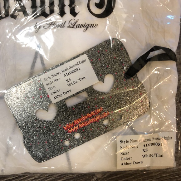 Abbey Dawn Avril Atomic “A” Graphic Raglan Love Leopard Print Shirt White Tee XS - Picture 3 of 5